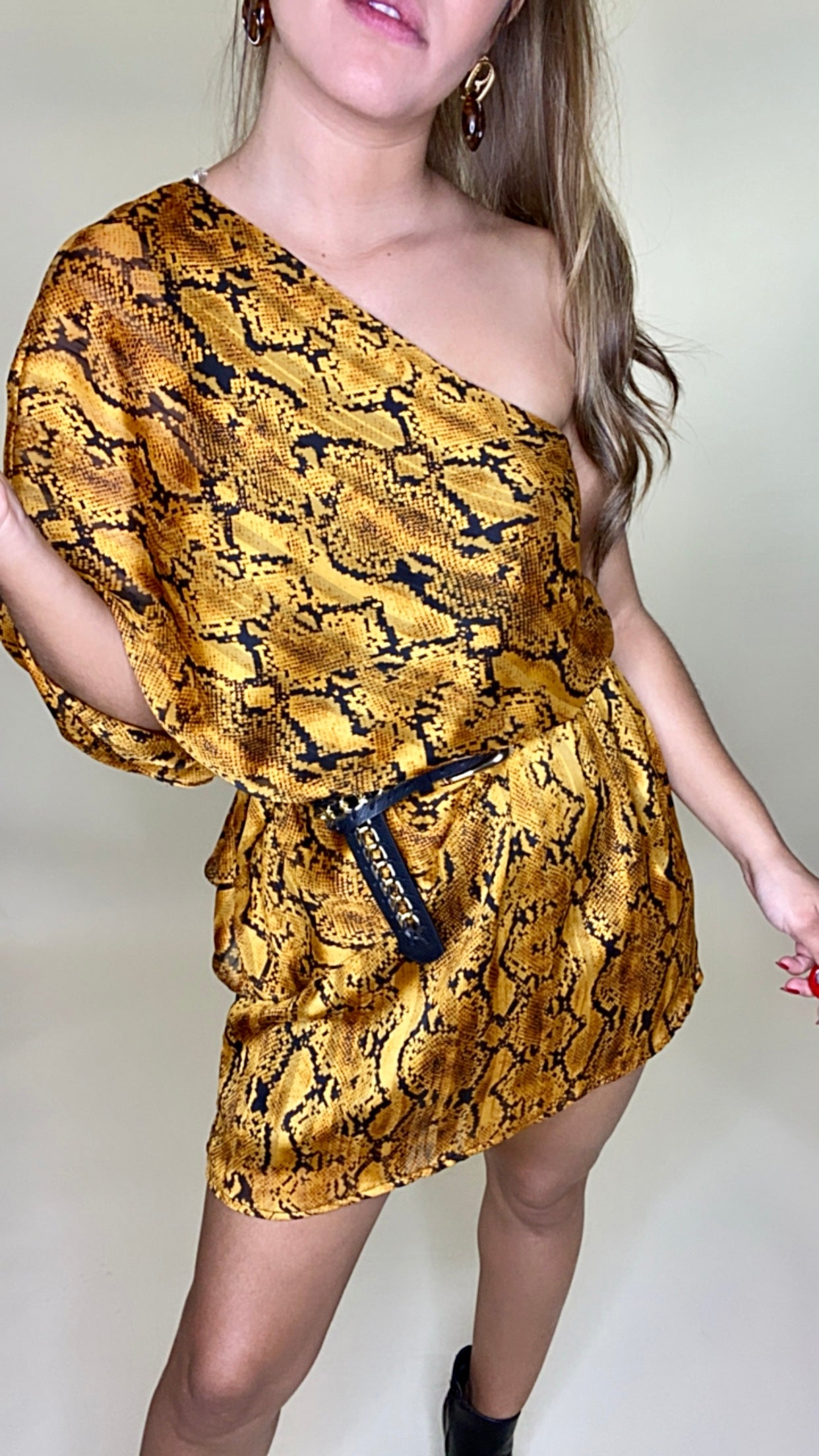 Snake Print One Shoulder Dress