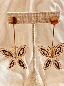 Brown Gold Butterfly Earrings